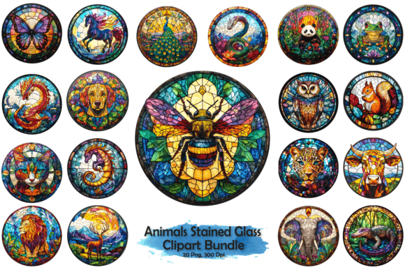 Animals Stained Glass Sublimation Bundle: Vibrant Design Assets