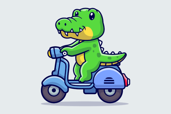 Cute Crocodile Riding Scooter Cartoon: A Playful Design Asset