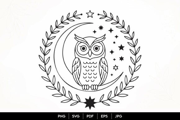 Mystic Owl Moon Wreath SVG: A Celestial Design Asset