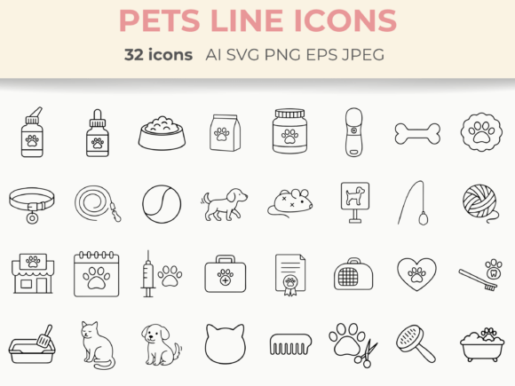 Pet Care Line Icons: Minimal Animal SVG for Creative Projects