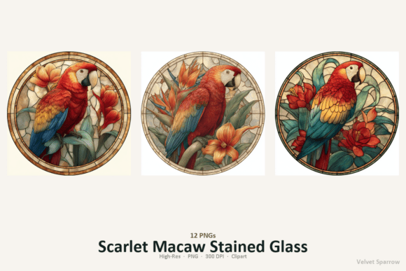 Scarlet Macaw Stained Glass PNGs for Vibrant Design Assets